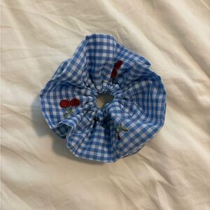 Blue Gingham Cherry Scrunchie
